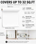 White Peel And Stick Contact Paper 23.6x196 SelfAdhesive Vinyl Film For Cabinets, Walls, Old Furniture Thick Durable Removable Wallpaper Drawer Liner Countertop Protector Kitchen Makeover DIY Decor displayed with coverage area and application guide.