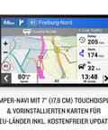 GPS screen showing map and directions for 7 Inch Caravan Navigation System With Real Time Traffic Preloaded 3D Maps.
