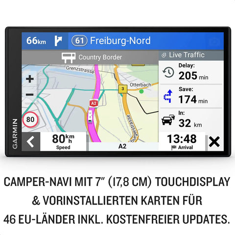 GPS screen showing map and directions for 7 Inch Caravan Navigation System With Real Time Traffic Preloaded 3D Maps.