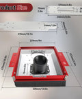 Heavy Duty Router Sled Slide Connector With Killer Dust Control For 20mm Linear Rails and Sbr20uu Scs20uu Slides Slick Acrylic Base Plate dimensions infographic
