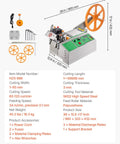 Pro Grade Automatic Webbing Cutting Machine With Adjustable Temperature And LCD Display shown with specs and accessories