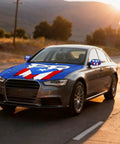 Puerto Rico Flag PR Letters And Starry Design Car Hood And Mirror Cover Set 4x5.25 Ft Stretchable Fit Windproof Fade Resistant for sedan