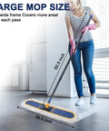 36 Inch Commercial Dust Mop With Heavy Duty Long Handle Pro Grade Industrial Dry Mop For Hardwood Tile Concrete And Garage Floors Large Cotton Reusable Mop Head Durable Blue Mop For Quick Cleanups in use