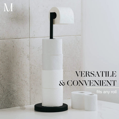 Free Standing Toilet Paper Holder Stand For 4 Rolls In Matte Black Stainless Steel Easy Move No Tools Or Installation Bathroom Storage