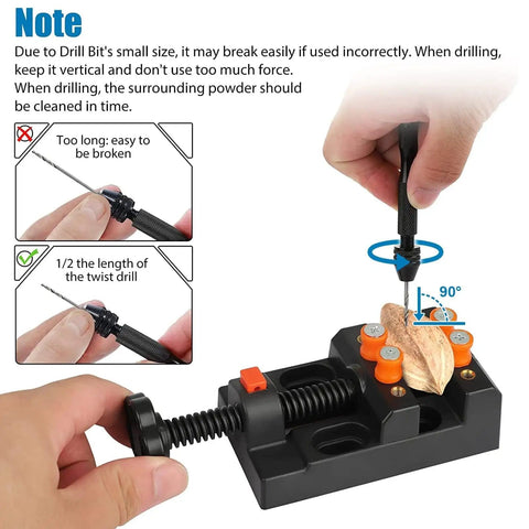 Demonstration of Pin Vise Hand Drill Set With Mini Bench Vise and drill angle for Resin Wood Jewelry Making DIY Projects