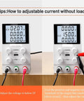 Adjustable Dual Output Power Supply For Repairing PCBs And Phones AC DC Regulated Unit With 4 Digit Digital Display showing voltage and current adjustment.