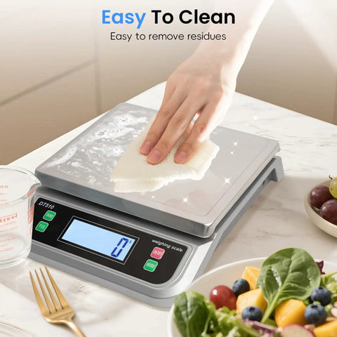 Hand cleaning Heavy Duty 88 Pound Food Scale With 6 Unit Stainless Steel Commercial Kitchen Scale Full View LCD Display Tare And PCS Function.