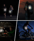 Four Pack Fluorescent Green Reflective Safety Pendants for night running, hiking, dog walking, and cycling, enhancing visibility.