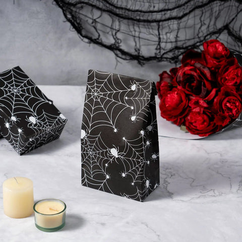 Spooky Spider Web Floral Wrapping Paper 18x18 Inches Black White Bouquet Wrap for Halloween Gifts Birthday Florist Supplies Kraft Style