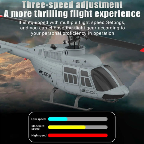 Rad RC Helicopter For Adults A60 Era With 2.4G 4CH Gyro Stabilized Remote Control Chopper featuring three-speed adjustment.