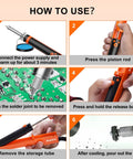 Instruction steps for using Electric Desoldering Pump Solder Sucker For Through Hole PCBs with 110V Vacuum Button, 1.0mm, 1.2mm nozzles