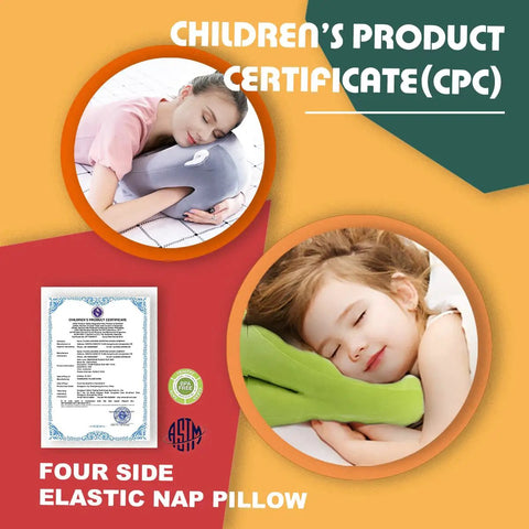 Children sleeping with Avocado Plush Stuffed Toy Pillow For Kids And Girls Cute Napping Cushion Cozy Kawaii Throw Pillow Doll Gift For Girlfriend Office Neck Pillow For Travel Cervical Pain Relief, with CPC certificate visible.