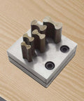 Pro Grade Disc Cutter Hole Punch Forming Die Cutting Tool for jewelry making, showing top view of steel tool with five disc sizes on a table