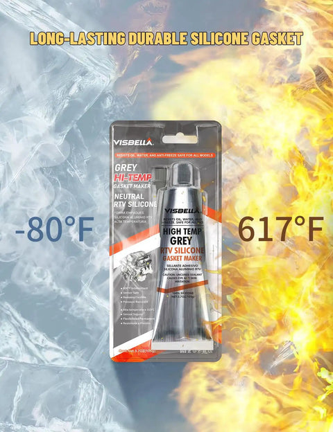 Heavy Duty High Temp RTV Silicone Gasket Maker Sealant For Oil Resistant Waterproof Bonding Of Internal Combustion Engines And Steam Turbines, Quick Dry Flexible Grey 3.7 Oz. tube