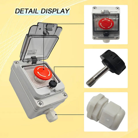 Heavy Duty Emergency Stop Button Box 660V 10A Machines Waterproof Outdoor IP67 Emergency Shutdown Switch detail display