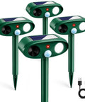 Solar Outdoor Animal Repeller 4 Pack Deer Squirrel Raccoon Cat Deterrent For Gardens And Lawns Keeps Rabbits Skunks Foxes Out Of Veg Patch Flower Beds And Yards, green solar stakes with USB cable