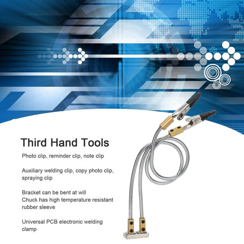 Awesome Adjustable Third Hand Tool With Magnetic Base For Electronics Repair And DIY Crafts, featuring flexible steel arms and clips.