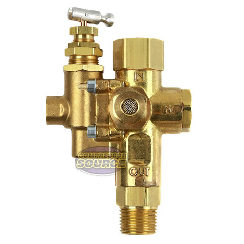 Gas Powered Air Compressor Pilot Check Valve Unloader Assembly 140 To 175 PSI One Half Inch Inlet To One Half Inch Outlet