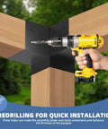 4-Pack 6x6 Inch Wood Pergola Brackets, 3-Way Right Angle Corner Brackets, powder-coated pergola hardware being installed
