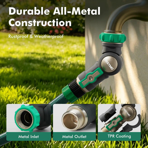 Beefy Heavy Duty Metal Water Hose Elbow Connector With 360 Degree Swivel Inlet And 180 Degree Swivel Outlet, Flexible Angled Hose Fitting For Tight Spaces And Hard-To-Reach Faucets brass swivel connector on outdoor faucet