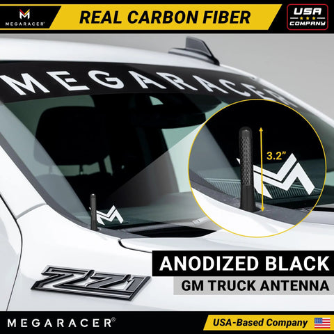 Stubby Black Carbon Fiber Truck Antenna For Chevy Silverado And GMC Sierra 1999 To 2026 showcased on truck