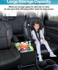 Kia Telluride Backseat Organizer And Console Storage Bin for car travel, large capacity between seats, with child nearby.