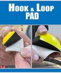 Close-up of Sanding Mouse And Detail Sander Kit With Quick Change Paper, showing yellow hook and loop pad for easy paper attachment.