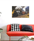 Dope Steam Locomotive Train Canvas Wall Art 12x18 inches in living room setting with modern decor, railroader charm displayed.