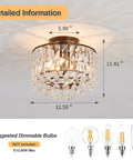 Lit Semi Flush Mount Bronze Crystal Ceiling Light With Crystal Tube Matte Antique Finish Modern Chandelier Fixture For Kitchen Dining Room Bedroom Hallway Closet And Bathroom Dimmable With E12 Bulbs