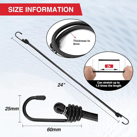 Heavy Duty 4 Pack 24 Inch Black Bungee Cords With Hooks For Camping Tents Tarps Luggage Racks Bikes Kayaks Cargo Securing