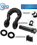 Badass D Ring Shackle Two Pack Packing 62700 Lbs Break Strength With Seven Eighth Inch Screw Pin Plus Shackle Isolator Washers Kit For Heavy Duty Tow Straps Winches And Serious Off Road Recovery On Jeeps And Trucks, featuring heavy-duty black 3/4 inch D-ring shackle with isolator and washers.