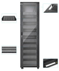 Badass Heavy Duty 42U Floor Standing Network Server Rack Cabinet With Dual Roof Mounted Cooling Fans, showcasing interior details.