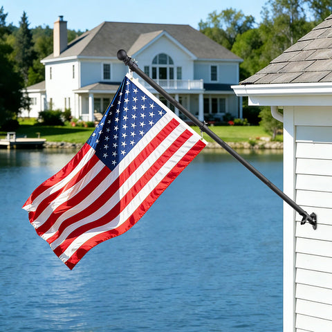 Flag Pole Kit With 3x5 USA Flag 6Ft Heavy Duty Steel Tangle Free Flagpole For Outdoor Home Display With Aluminum Bracket Easy Install