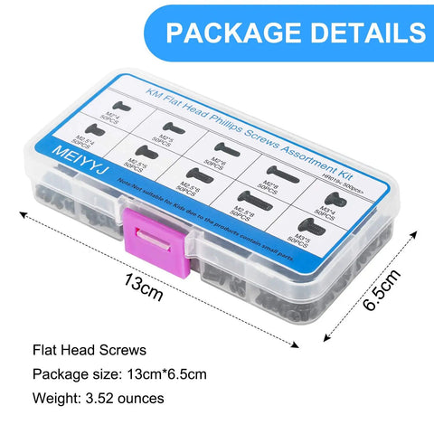Heavy Duty M2 And M3 Laptop Screws Kit With 500 Piece Assortment For Notebook Pc Ssd Upgrade in plastic case, showing screw sizes and packaging details.