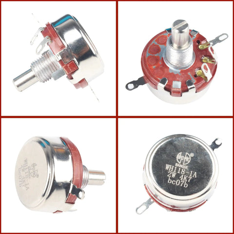 Rotary Potentiometer 4.7K Ohm 2W Linear Taper With A03 Control Knob showing various angles and details