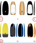 Various high-power electric hydrofoil surfboards with full carbon fiber build and different designs; focus on style variety.