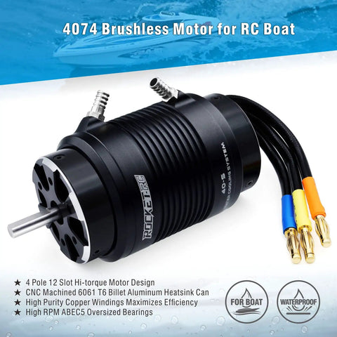 Brushless RC Boat Motor 4074 2250KV With Cooling Set featuring aluminum heatsink and wiring connectors