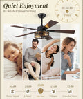 48 Inch Farmhouse Ceiling Fan With Remote And Light Vintage Caged Design Walnut Blades for Bedroom Living Room, showing timer settings.