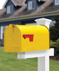 Tough As Nails Rust Eliminating Oil Based Spray Paint With Smooth Gloss Sunburst Yellow Finish on a mailbox for exterior use.