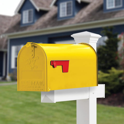 Tough As Nails Rust Eliminating Oil Based Spray Paint With Smooth Gloss Sunburst Yellow Finish on a mailbox for exterior use.