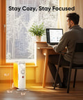 Man working at desk with 700W Portable Oil Radiator Heater For Small Rooms And Desks, Quiet and Compact Heating Solution