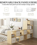 8 Cube Storage Organizer with Solid Wood Frame and Four Fabric Bins in bedroom, shown horizontally with decor.