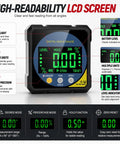 Heavy Duty Digital Angle Finder With Dual Laser And Strong Magnet That Gives Accurate Readings Without Any Guesswork For Woodworking And Diy Projects While You Top Off The Battery On Every Job LCD display showing readings and functions.