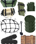 RC Car Upgrade Parts For 1/18 TRX4M And 1/24 SCX24 Realistic Dope Luggage Net Kit With Gear Pack Sleeping Bag Fuel Tank Shovel Oil Drum Sand Ladder In Green Or Black