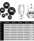 Heavy Duty M4 Nylon Insert Lock Nuts 150 Piece Assortment Black Metric Nylock Hex Bolts assortment with size dimensions