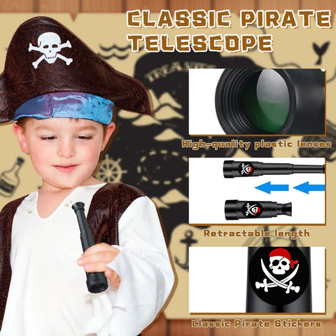 Twenty Piece Pirate Party Favors Telescopes For Kids And Toddlers Five Point Five Inch Retractable Toy Telescopes For Pretend Play Kid Friendly Party Supplies For Birthdays Halloween Treasure Hunt Fun, black plastic