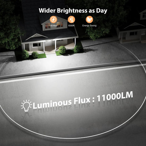 Heavy Duty 100W LED Flood Lights Outdoor Serving Nasty 11000 Lumens With Three Swiveling Heads Switch Activated IP65 Sealed Weatherproof Daylight Optics For Yard Garage Patio And Roof Eaves