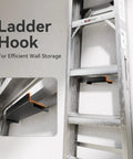 Heavy Duty Ladder Wall Hooks 2 Pack Garage Storage Hangers holding aluminum extension ladder on wall for efficient storage