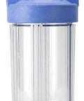 Heavy Duty Whole House Water Filter Housing With Clear Sump, 1 Inch NPT, 10 Inch, Easy Cartridge Replacement With Pressure Relief Button, Blue And Clear Big Blue Style Housing For High Flow Sediment Filtration