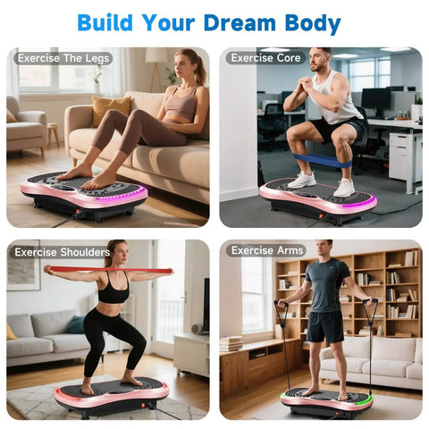 Home Vibration Plate for Lymphatic Drainage and Full Body Toning with 9 Modes and 200 Speed Levels, 400 Lb Weight Capacity, Pink